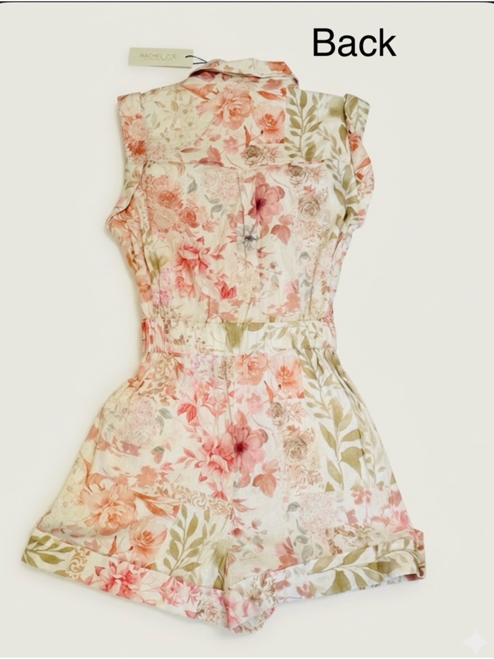 Rachel Zoe Floral Sleeveless Button Romper in Blush and Cream - Picture 3 of 5